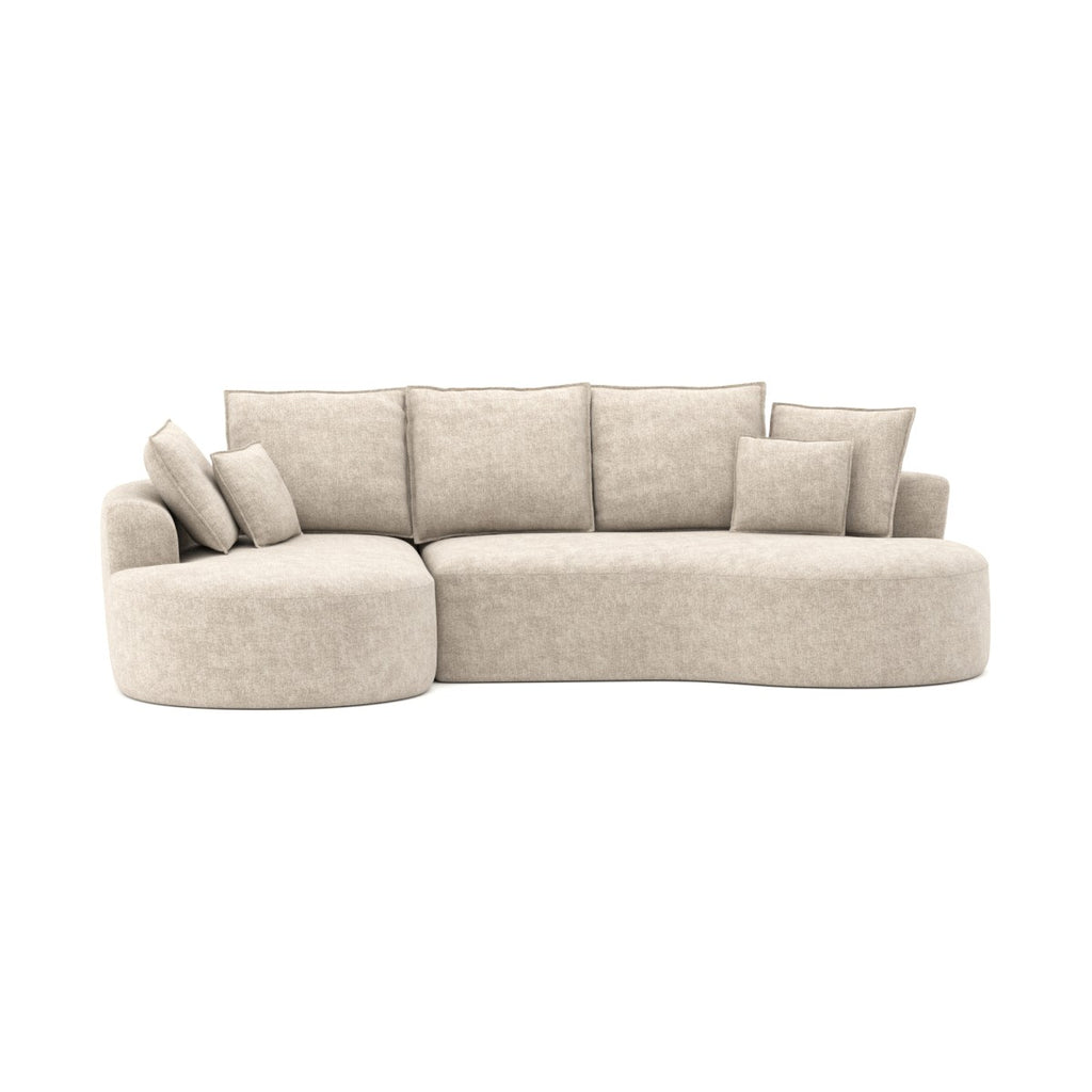 Curved sectional sofa in a box in beige