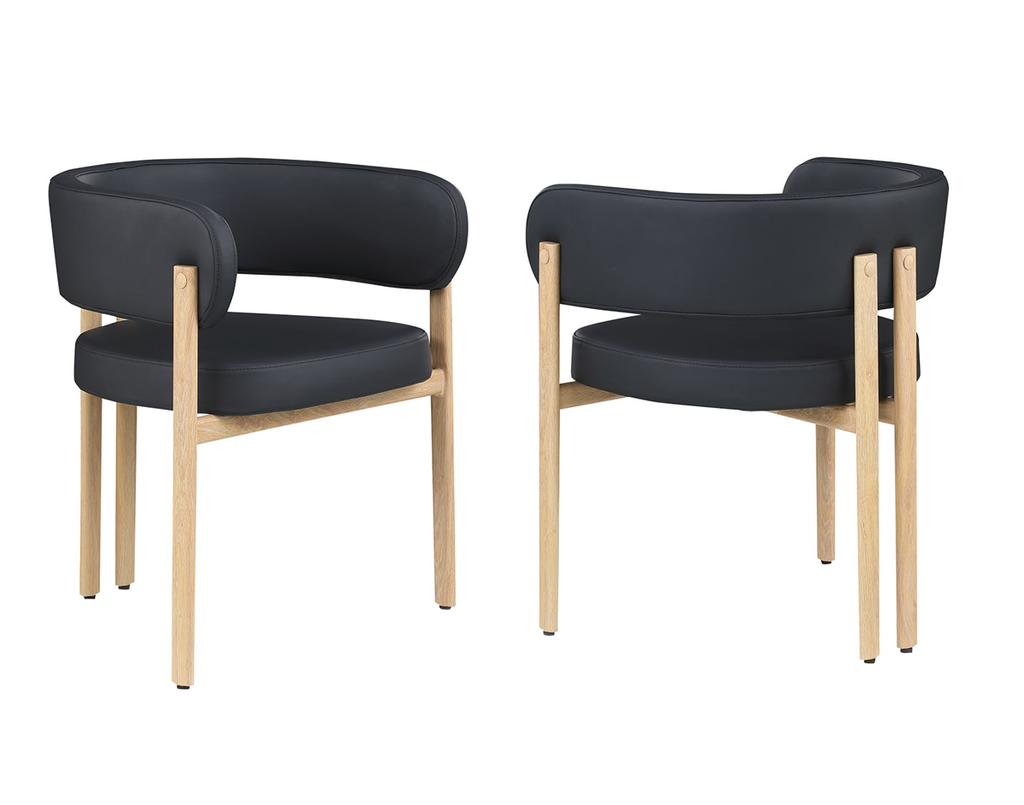 Curved-back dining chairs in black and oak