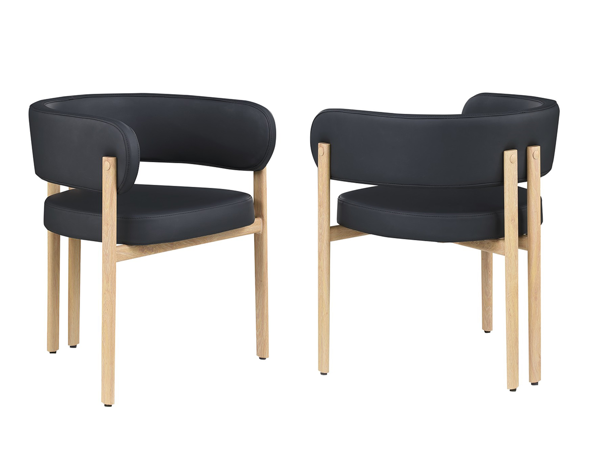 Curved-back dining chairs in black and oak