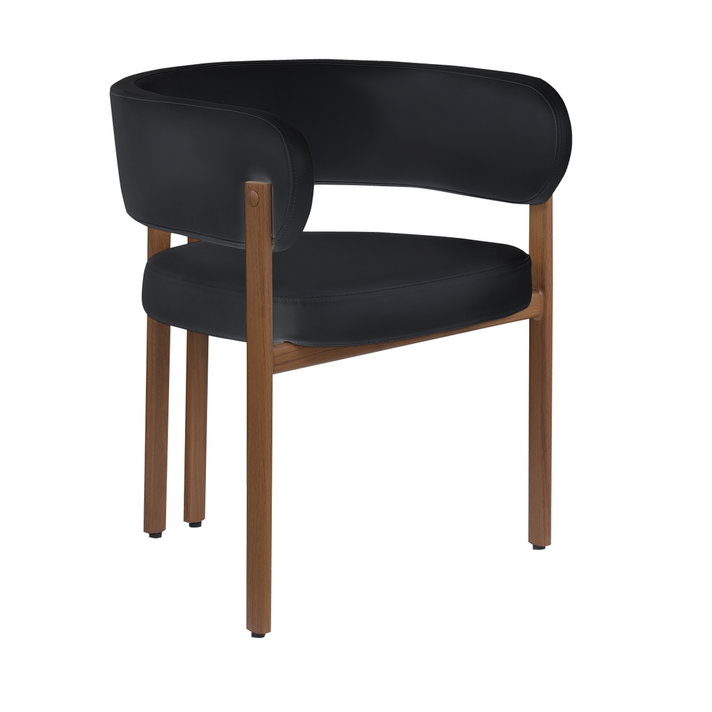 Curved-back dining chairs in black and walnut