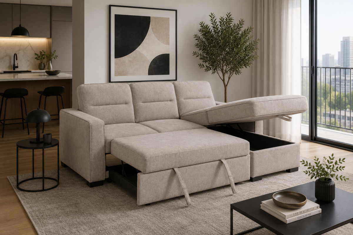 Reversible Sectional Sleeper with Storage - Taupe