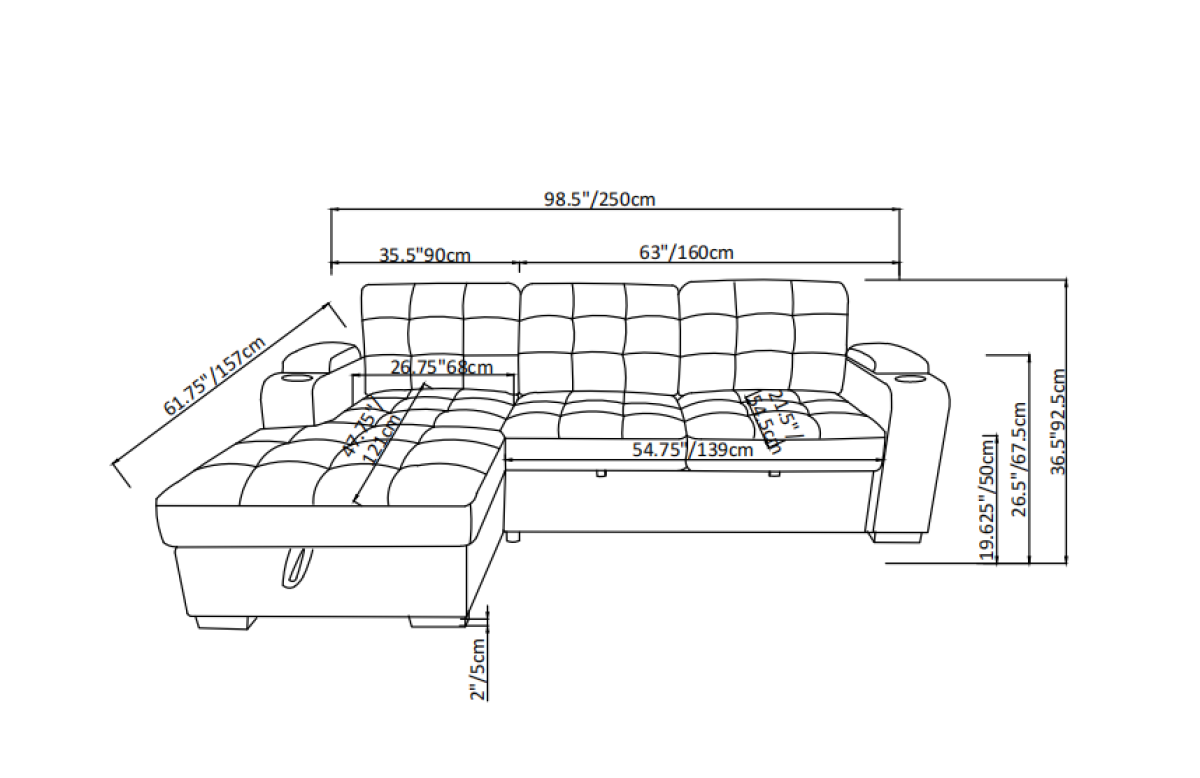 Lennox Sectional Sleeper with Storage & USB - Beige