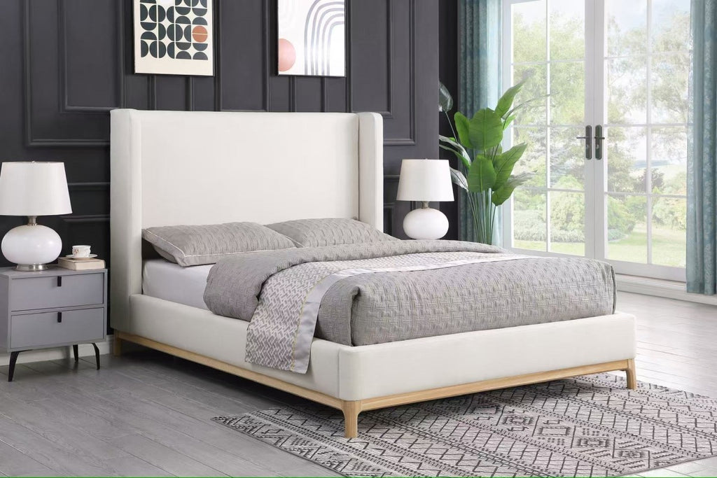 Wingback Upholstered Platform Bed - Beige