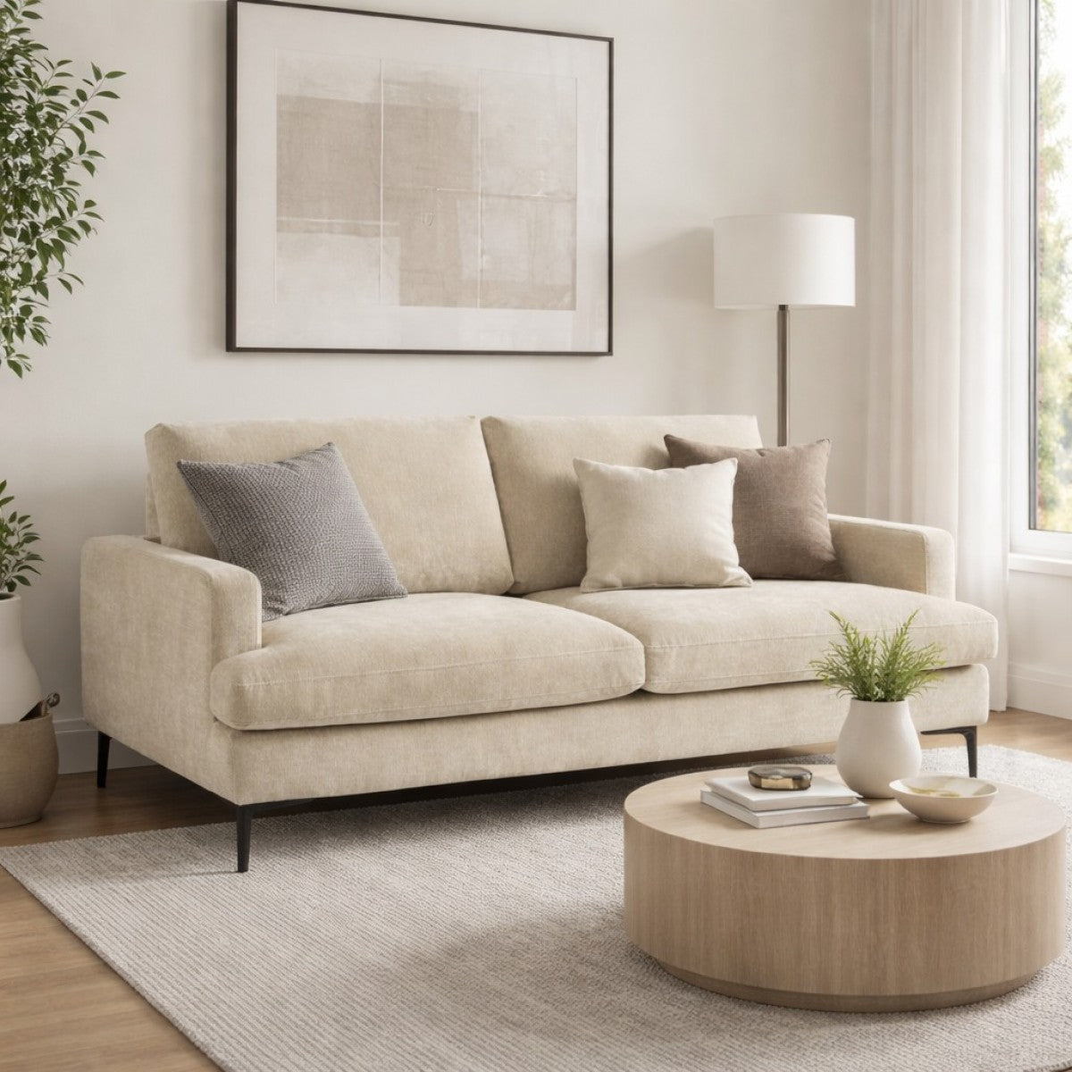 Contemporary 3-Seater Sofa - Beige