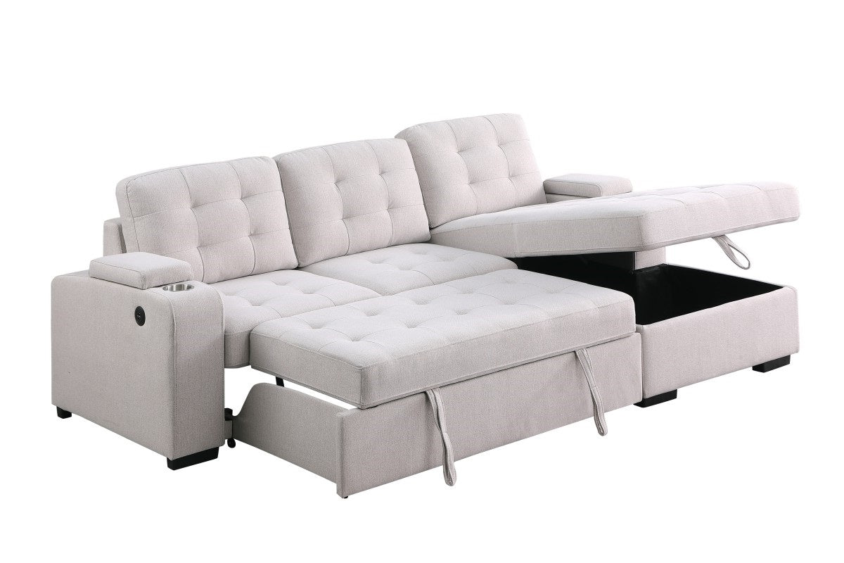 Lennox Sectional Sleeper with Storage & USB - Beige