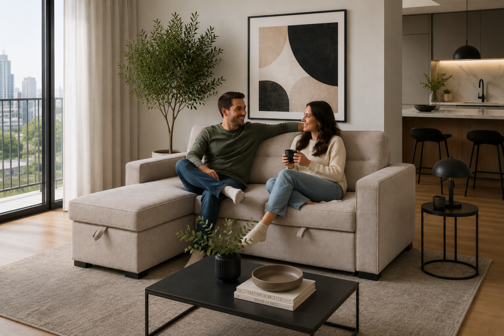 Reversible Sectional Sleeper with Storage - Taupe