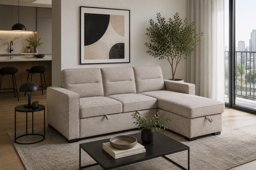 Reversible Sectional Sleeper with Storage - Taupe