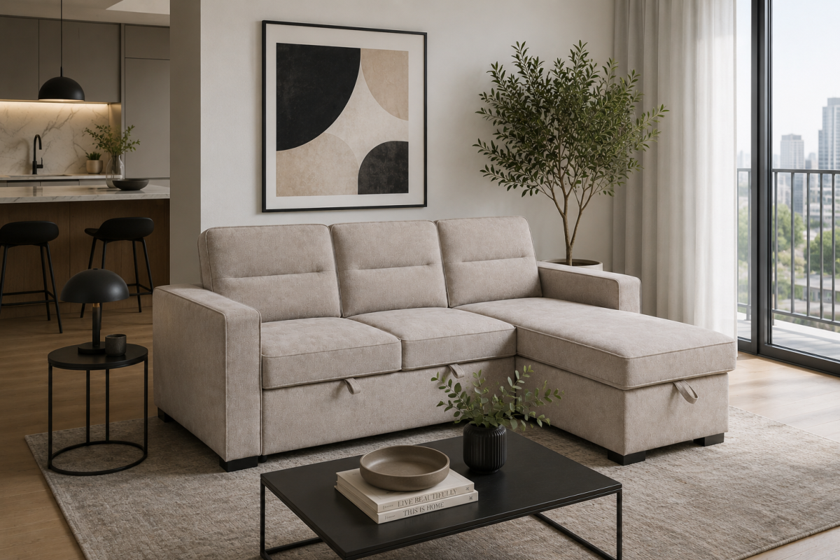 Reversible Sectional Sleeper with Storage - Taupe
