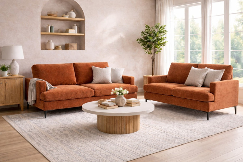 Contemporary 3-Seater Sofa - Terracotta