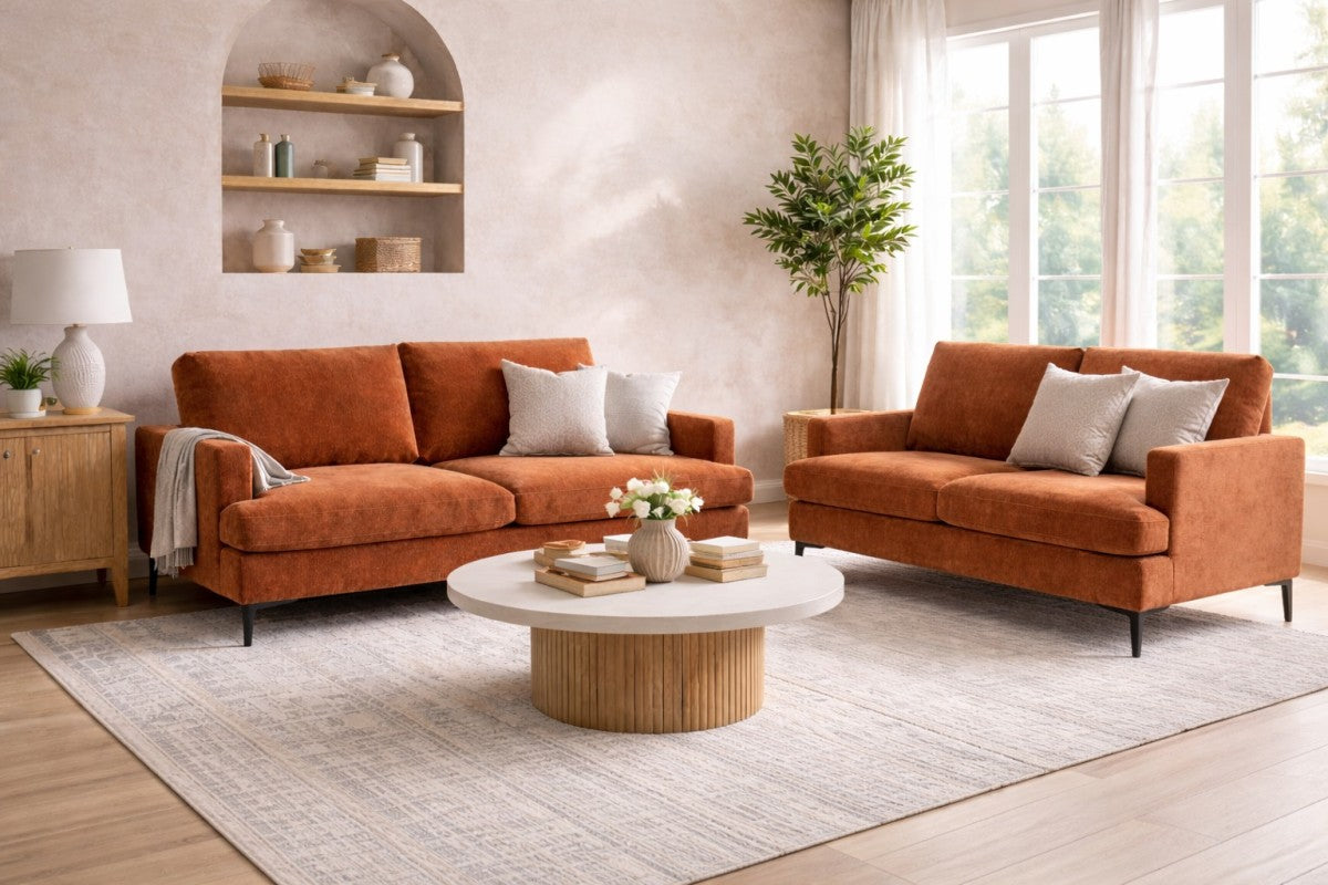 Contemporary 3-Seater Sofa - Terracotta