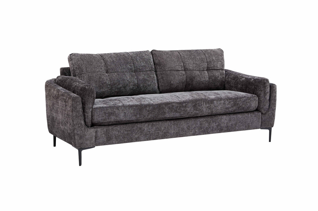 Channel-Tufted Sofa Set with Black Metal Legs