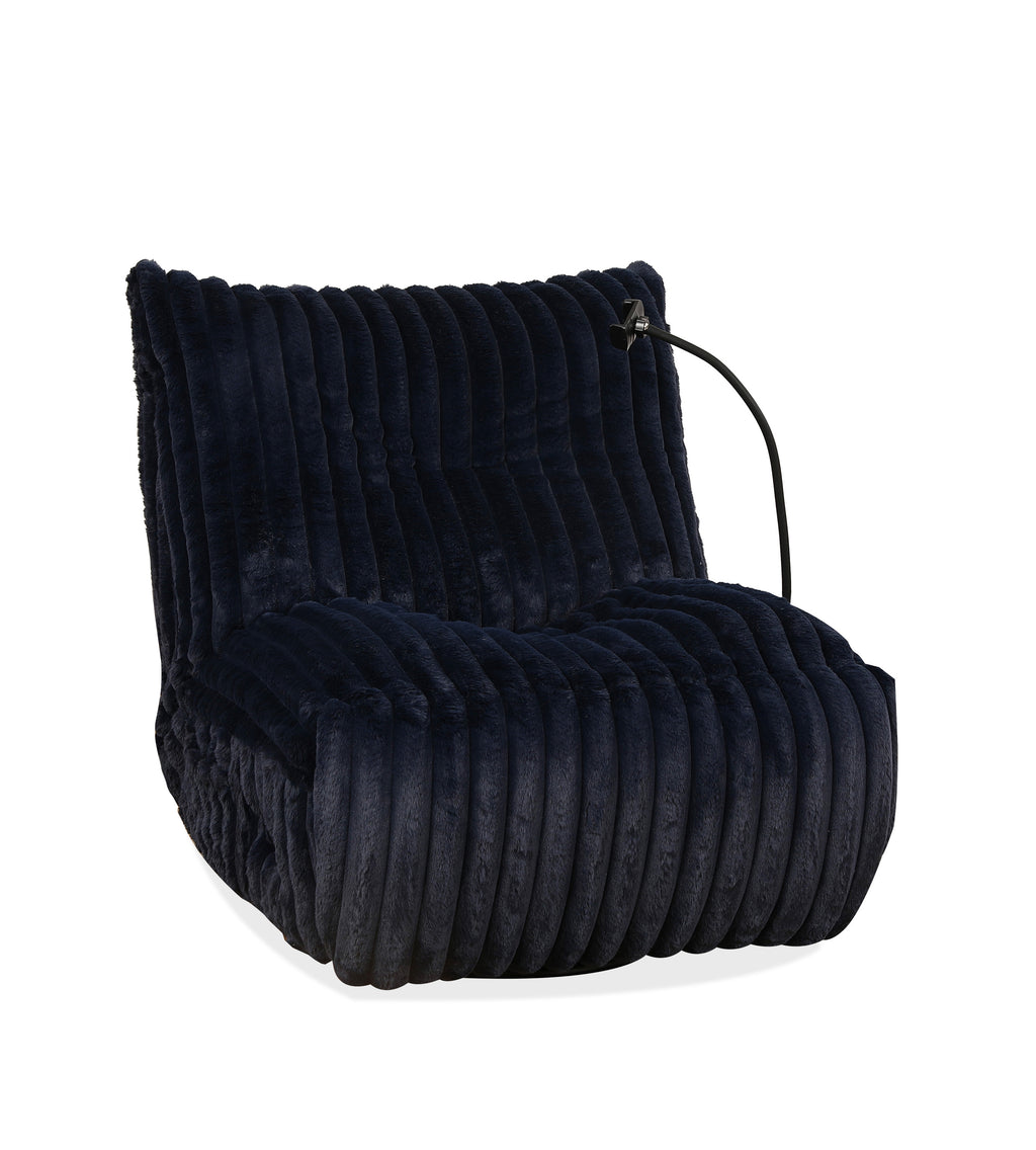 Channel-Tufted Lounge Recliner - Navy Blue
