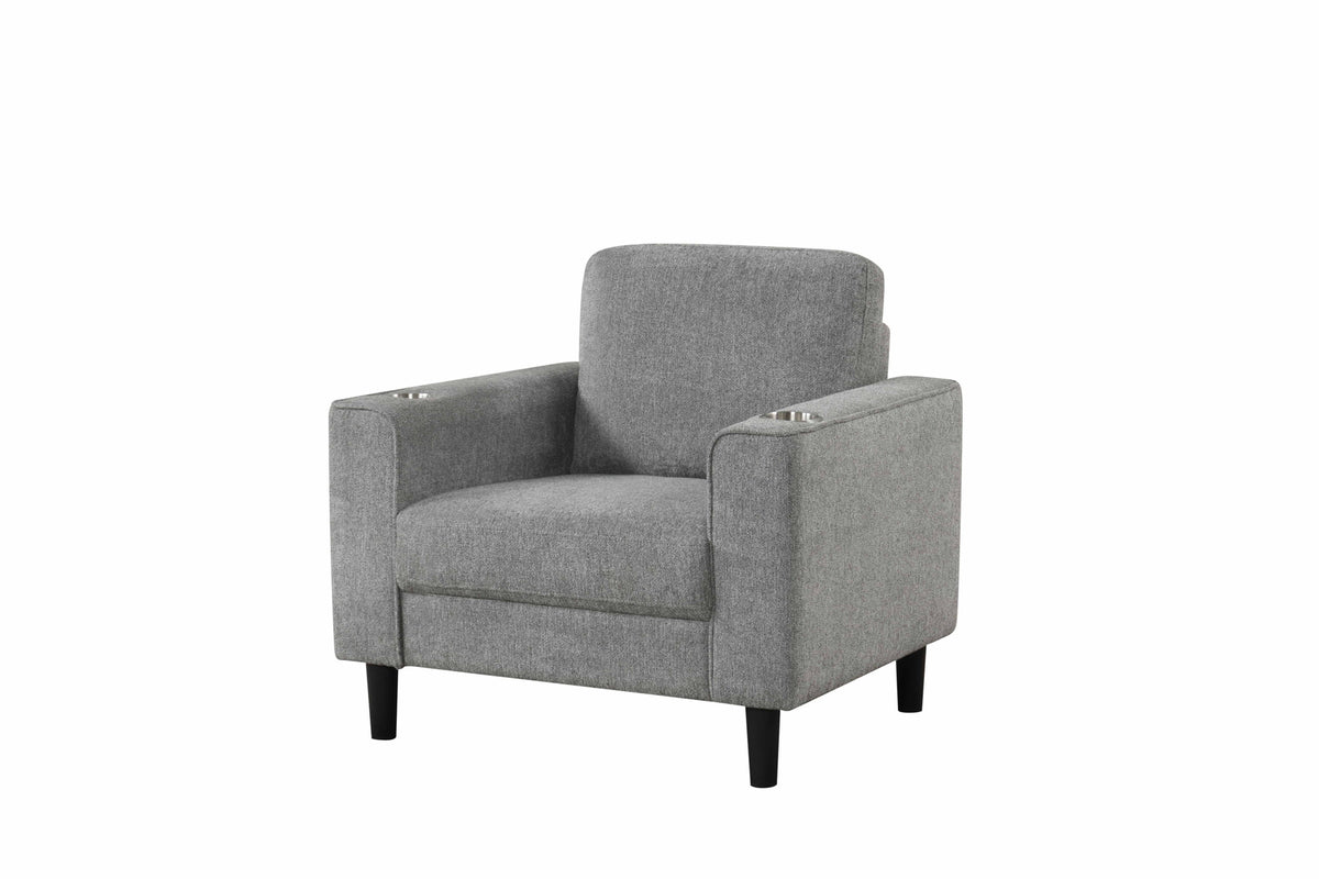 Modern Track-Arm Sofa Set with Cup Holders