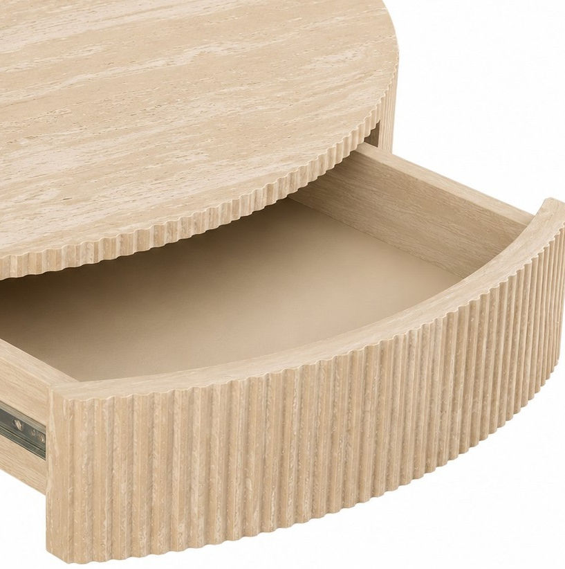 Round Travertine-Look Storage Coffee Table - alternate view