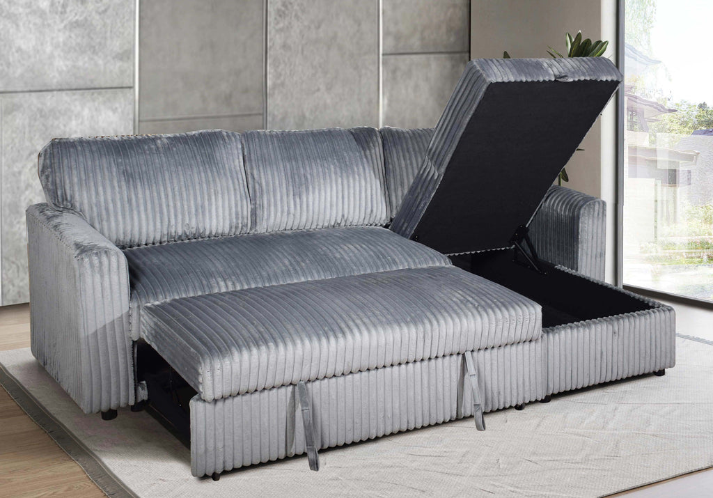 Reversible Corduroy Storage Sofa Bed Sectional - Grey alternate view