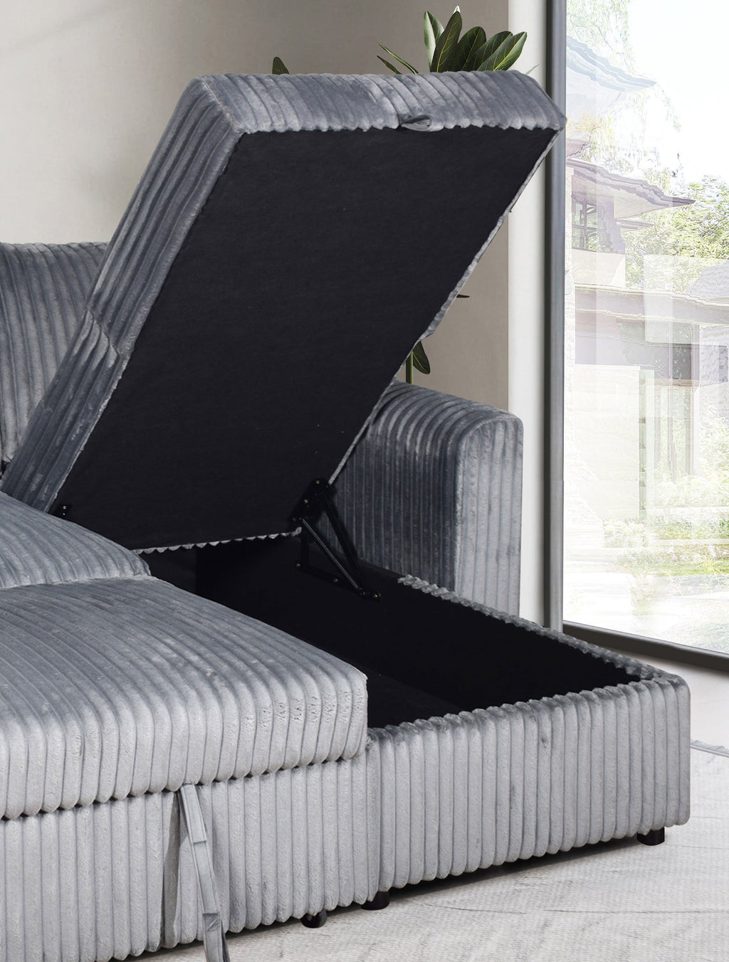 Reversible Corduroy Storage Sofa Bed Sectional - Grey additional view
