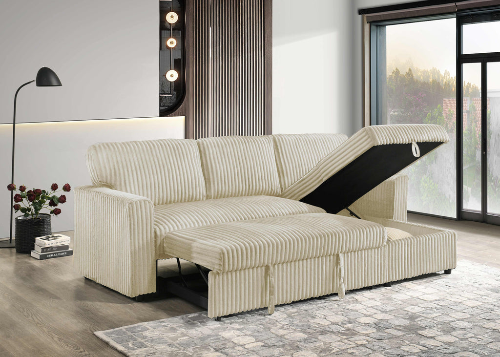 Reversible Corduroy Storage Sofa Bed Sectional - Cream alternate view