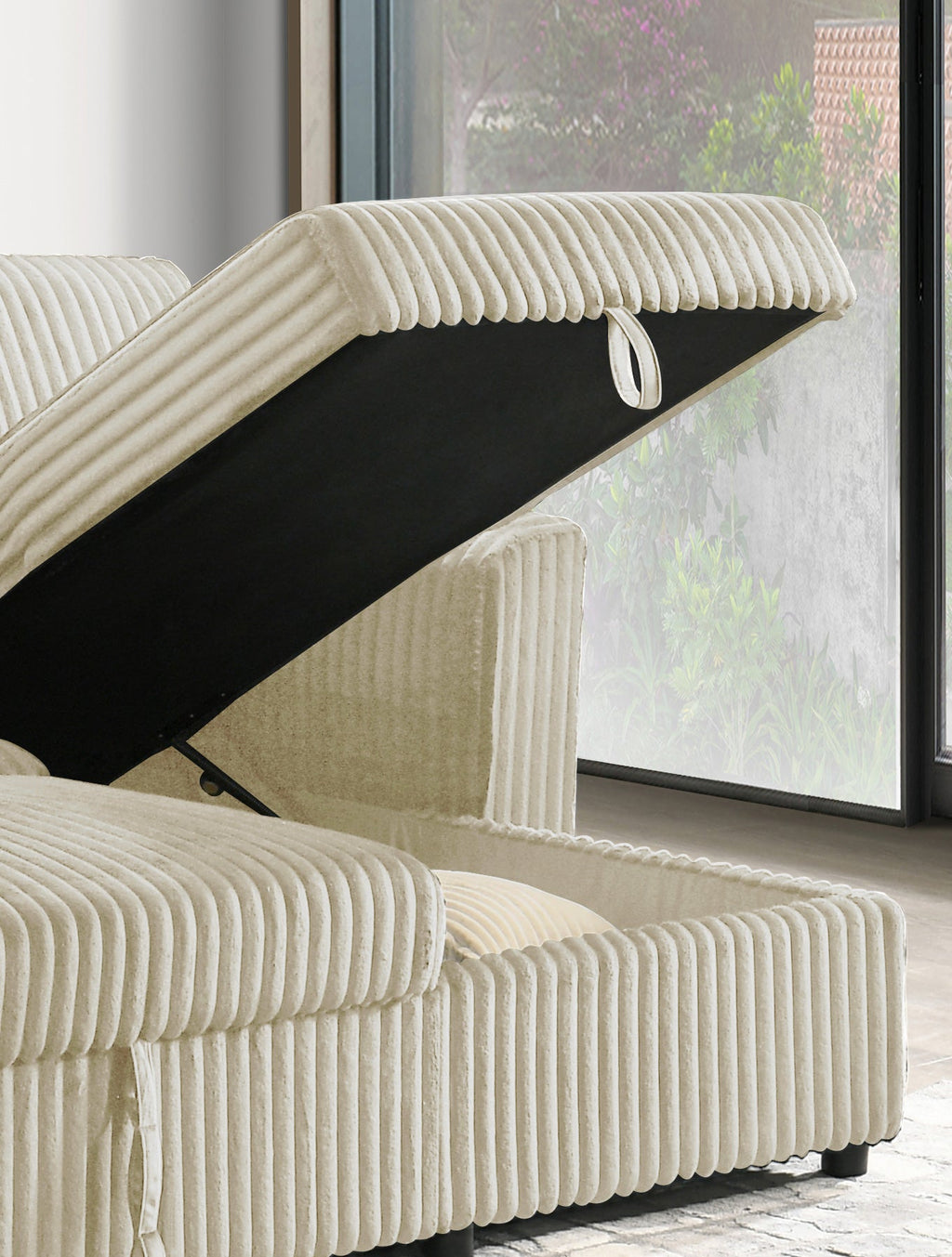 Reversible Corduroy Storage Sofa Bed Sectional - Cream additional view