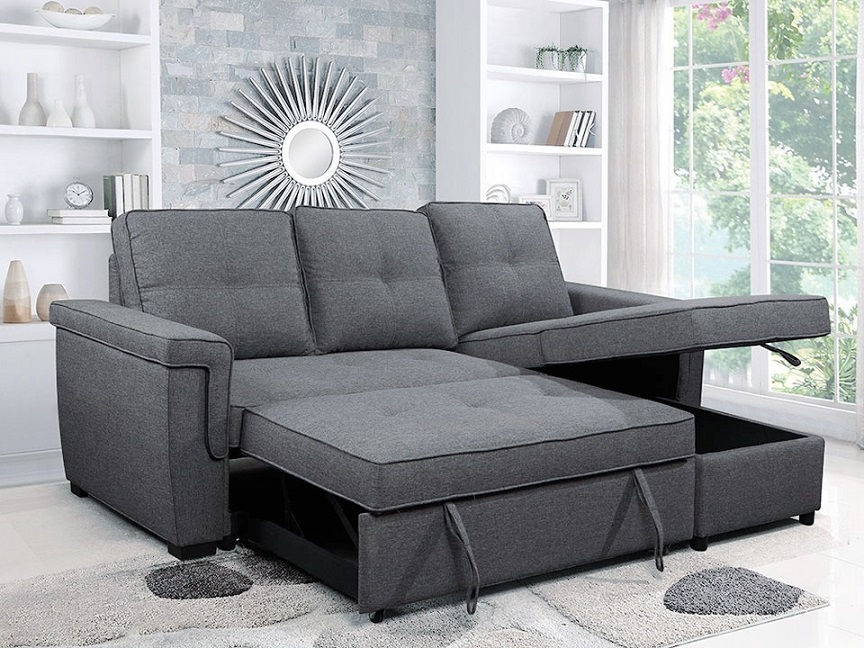 Grey Reversible Storage Sofa Bed Sectional with Piping - alternate view