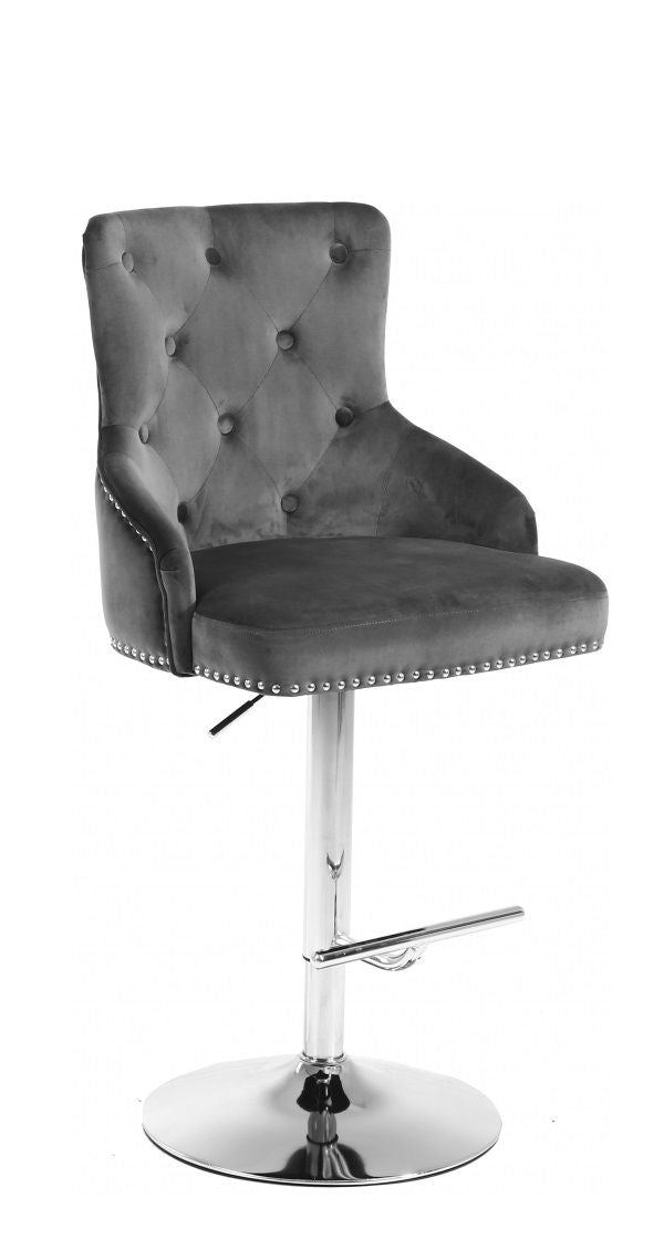 IFDC ST-6020 grey velvet adjustable swivel bar stool