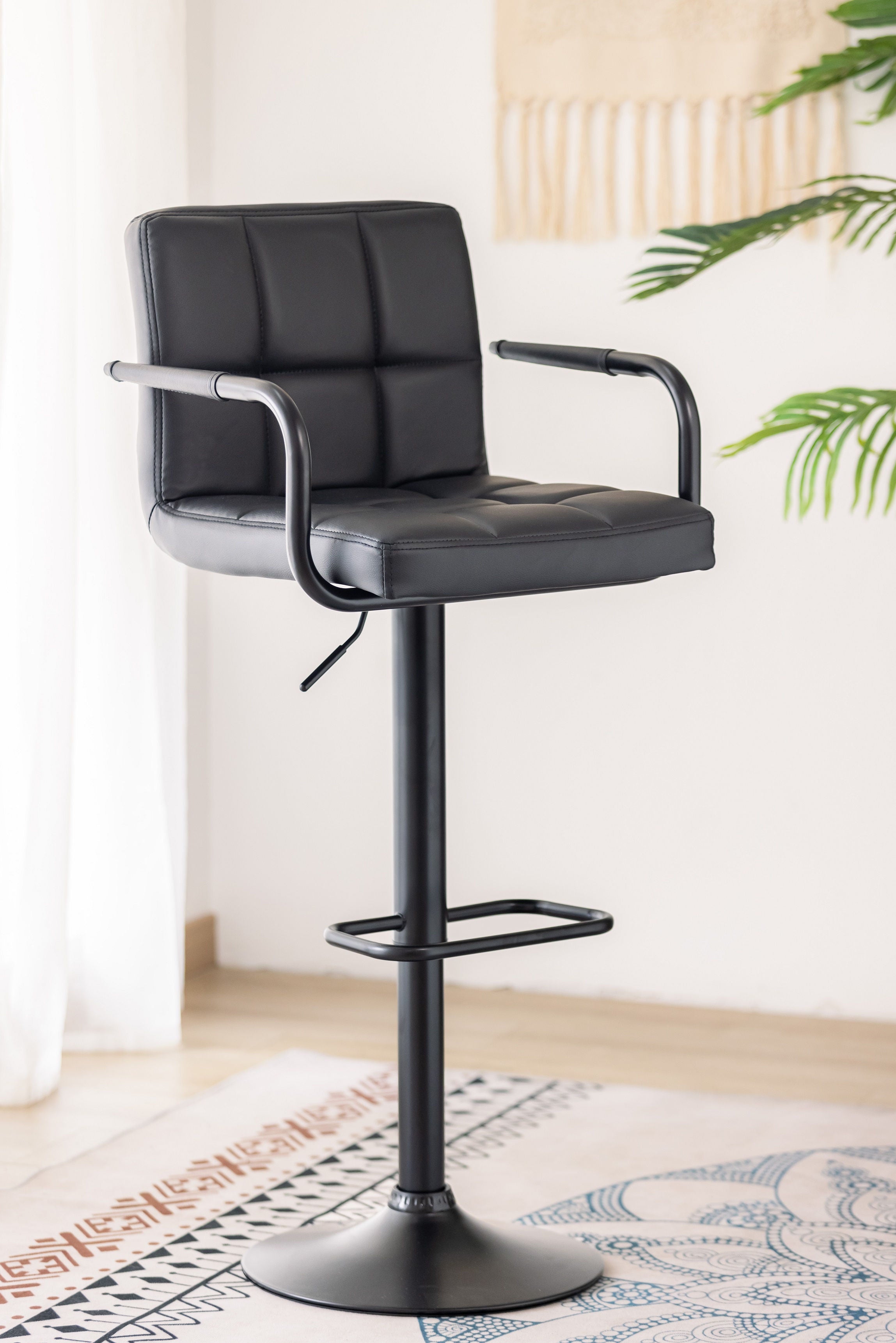 IFDC ST-7705 black adjustable swivel bar stool with arms