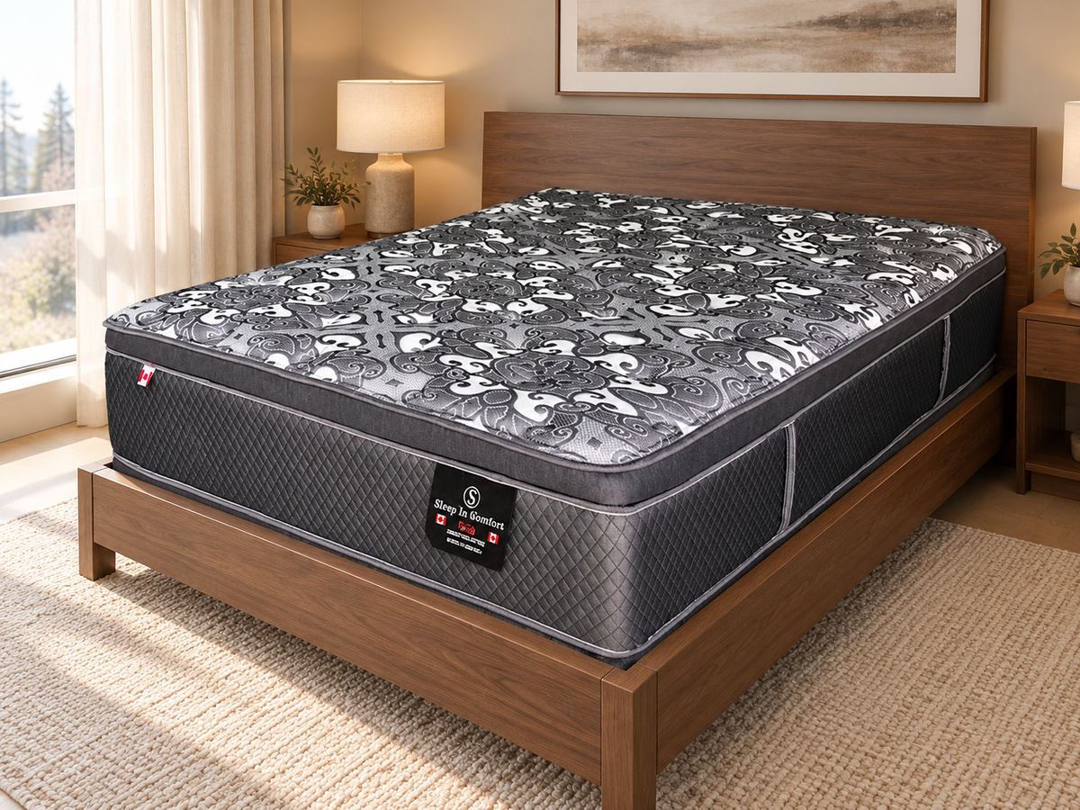 Bella Pocket Coil Pillow Top Mattress (Medium Soft) in a modern bedroom setting