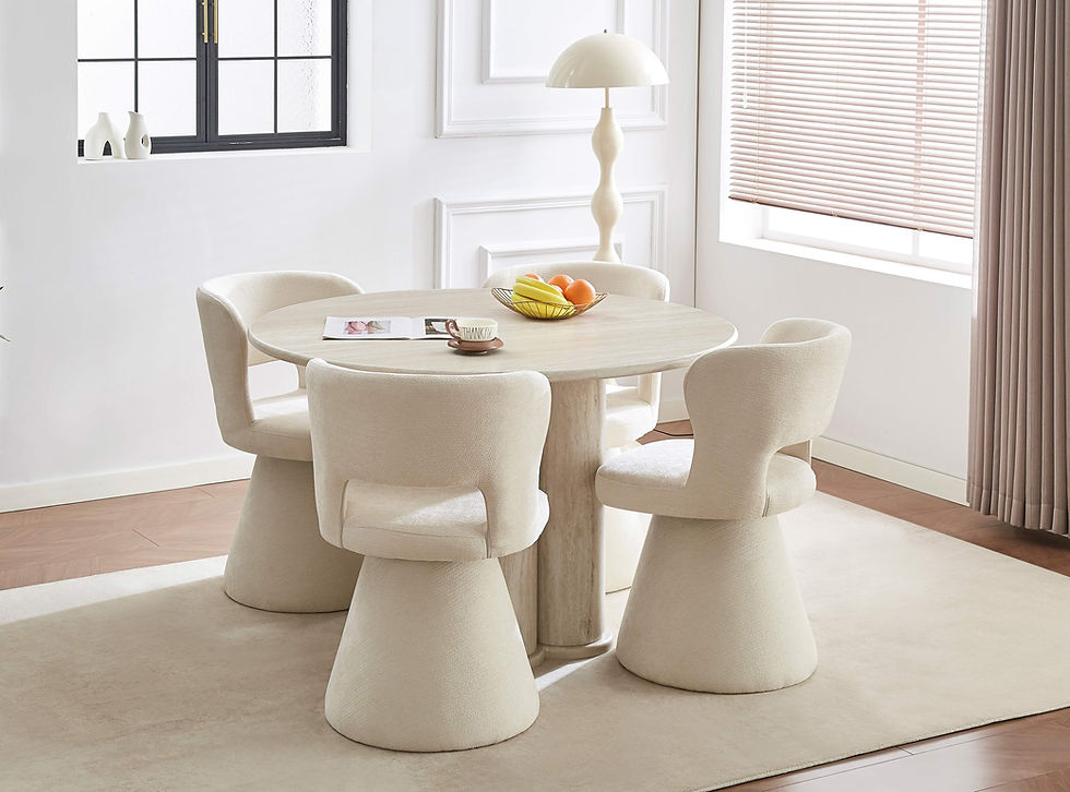 5-Piece Travertine-Look Round Dining Set with Swivel Chairs - alternate view