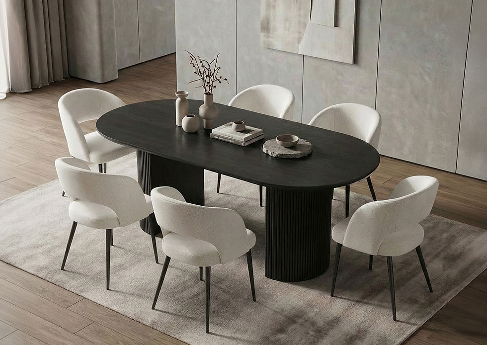 7-Piece Black Oval Dining Set with Cream Chairs - alternate view