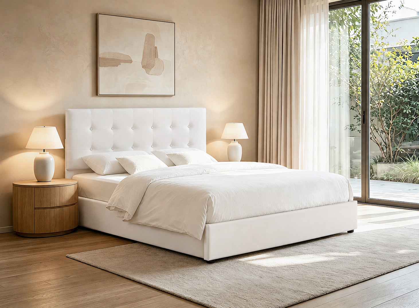 Cream Fabric Hydraulic Storage Platform Bed - image 2