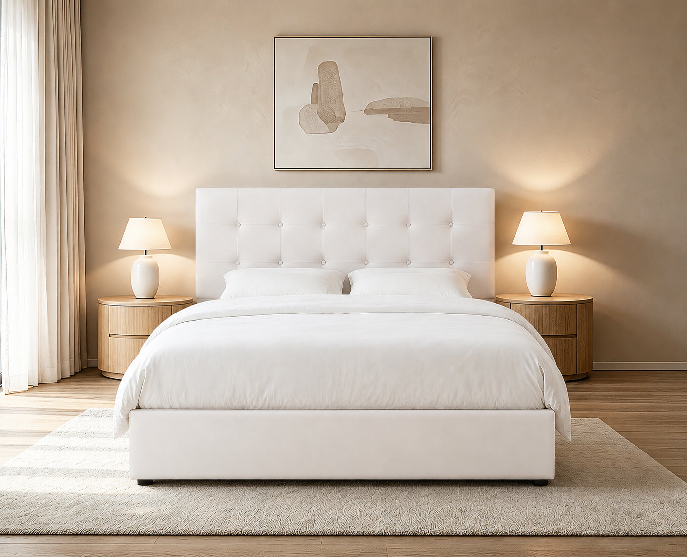 Cream Fabric Hydraulic Storage Platform Bed - image 3