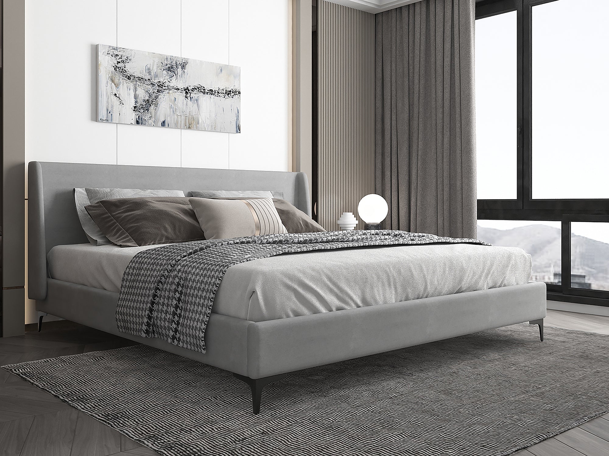 Hamburg Bed Frame - Queen/King - Grey/Mustard - Decor Furniture & Mattress