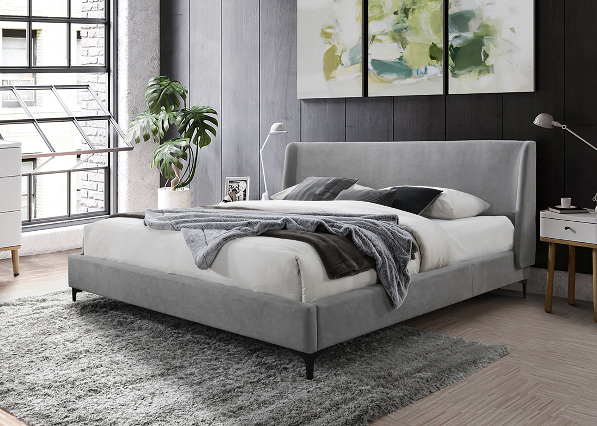 Hamburg Bed Frame - Queen/King - Grey/Mustard - Decor Furniture & Mattress