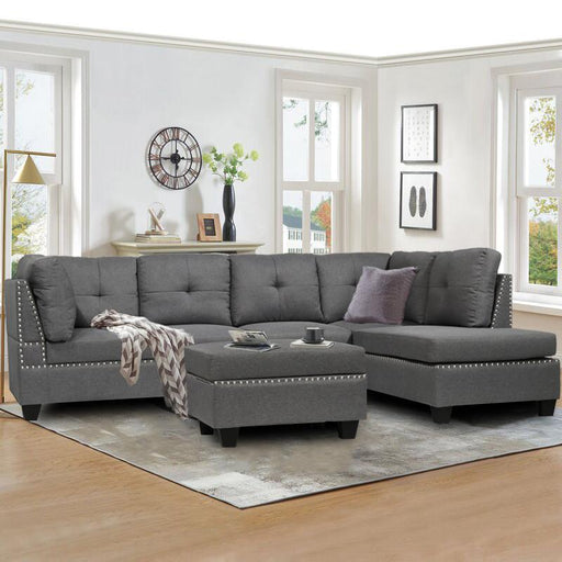Mae Reversible Sectional w Ottoman - Grey - Decor Furniture & Mattress