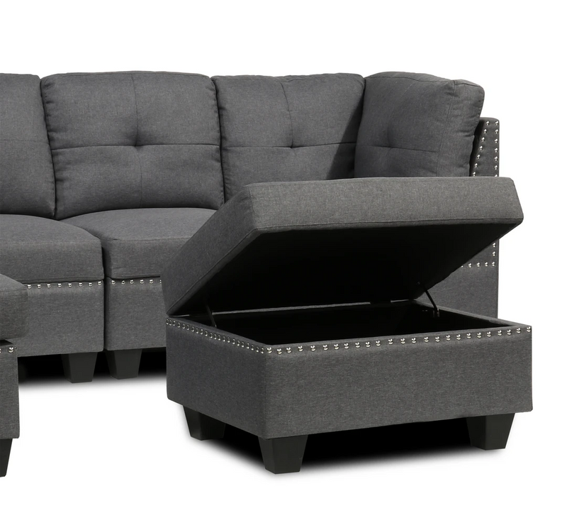 Mae Reversible Sectional w Ottoman - Grey - Decor Furniture & Mattress