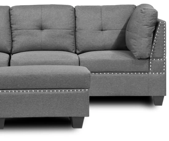 Mae Reversible Sectional w Ottoman - Grey - Decor Furniture & Mattress