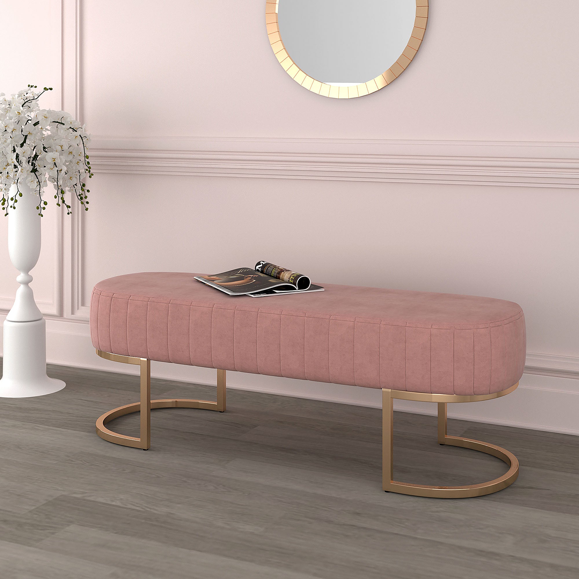 Zamora Bench - Rose Gold/Grey - Decor Furniture & Mattress