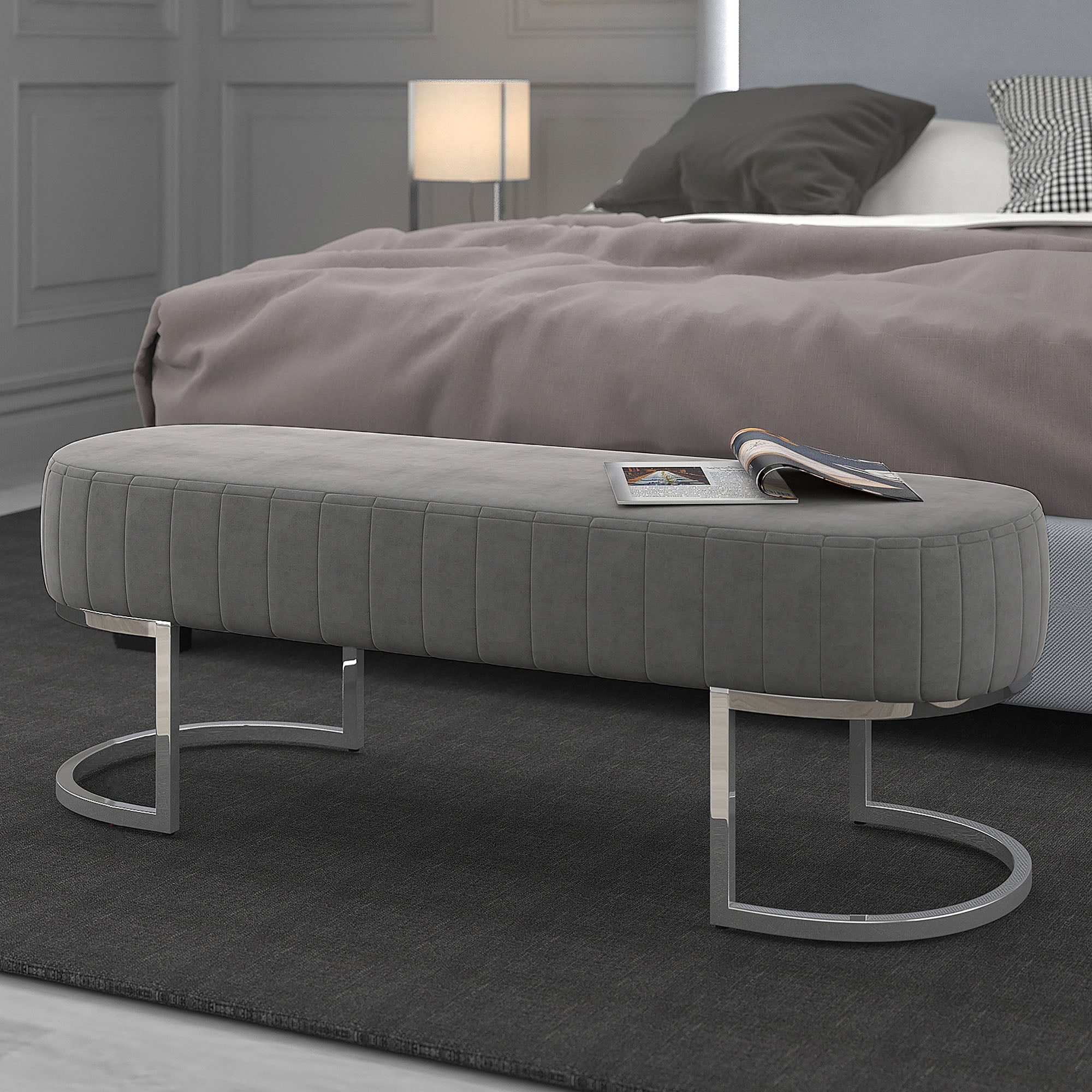 Zamora Bench - Rose Gold/Grey - Decor Furniture & Mattress