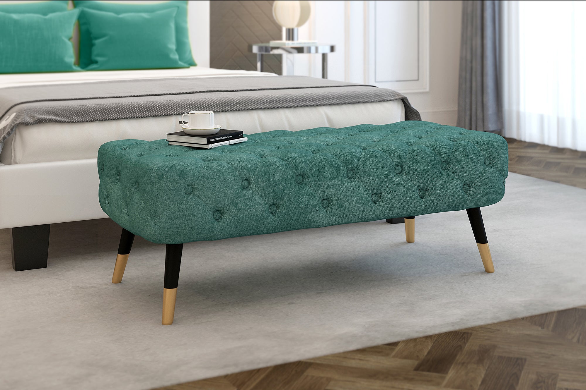 Meryl Bench, Aqua/Mustard/Grey - Decor Furniture & Mattress