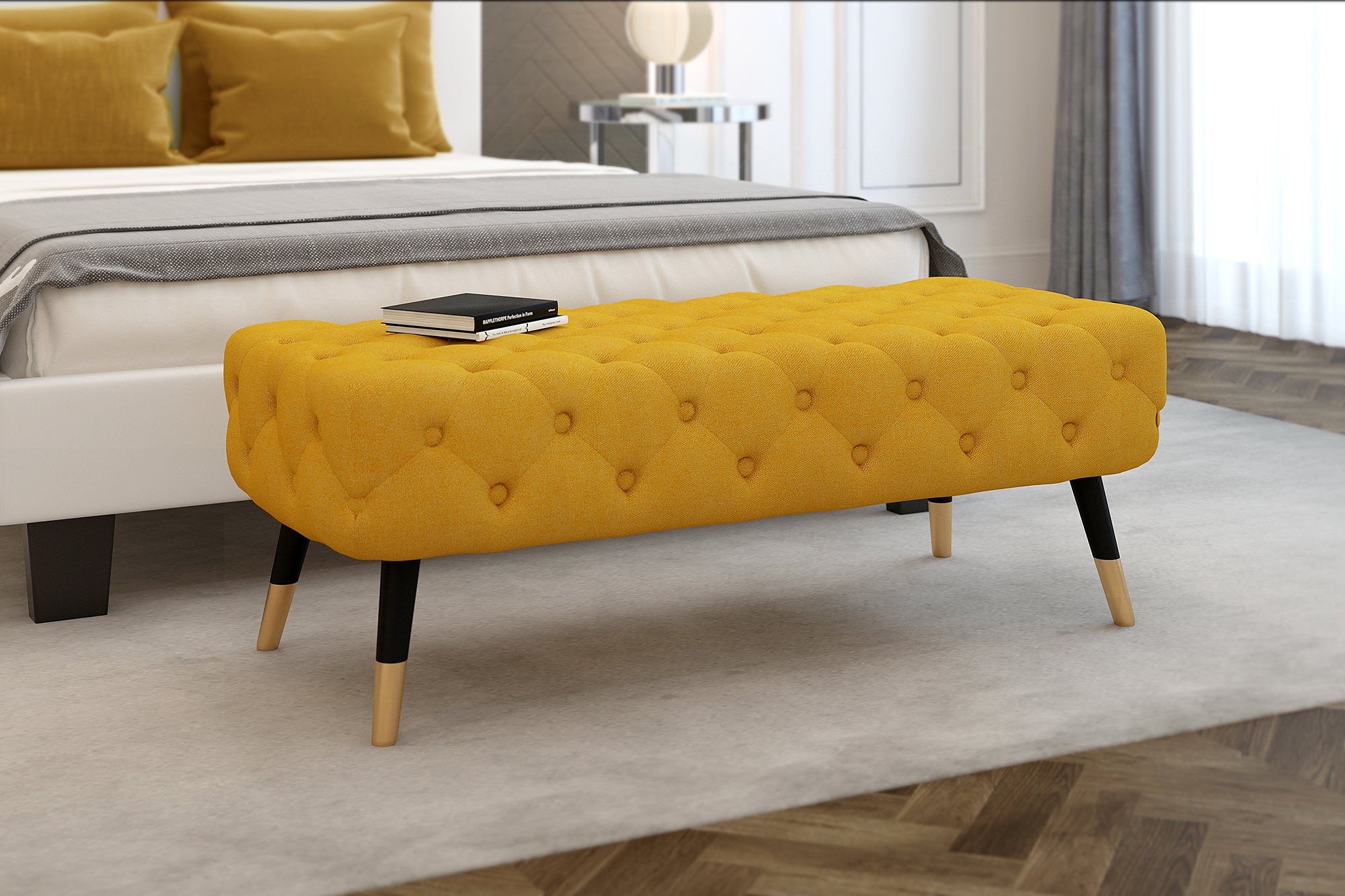 Meryl Bench, Aqua/Mustard/Grey - Decor Furniture & Mattress