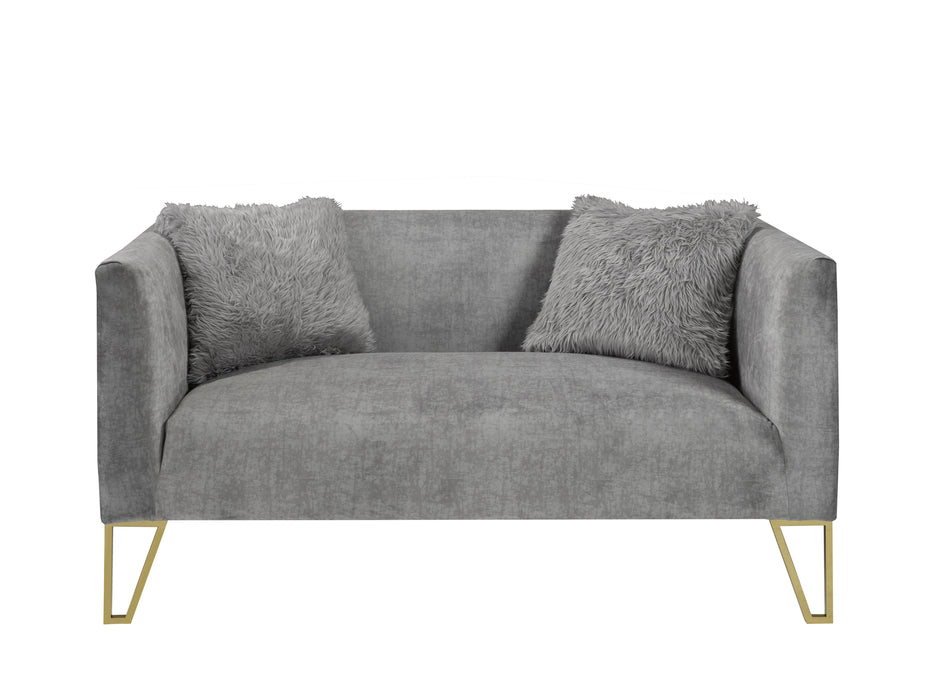 Grey Loveseat with fur pillows