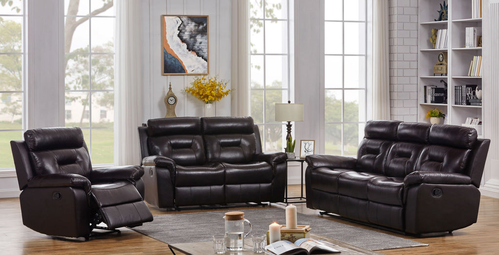 Marvel Recliner Set - Genuine Leather - Taupe/Browm - Decor Furniture & Mattress