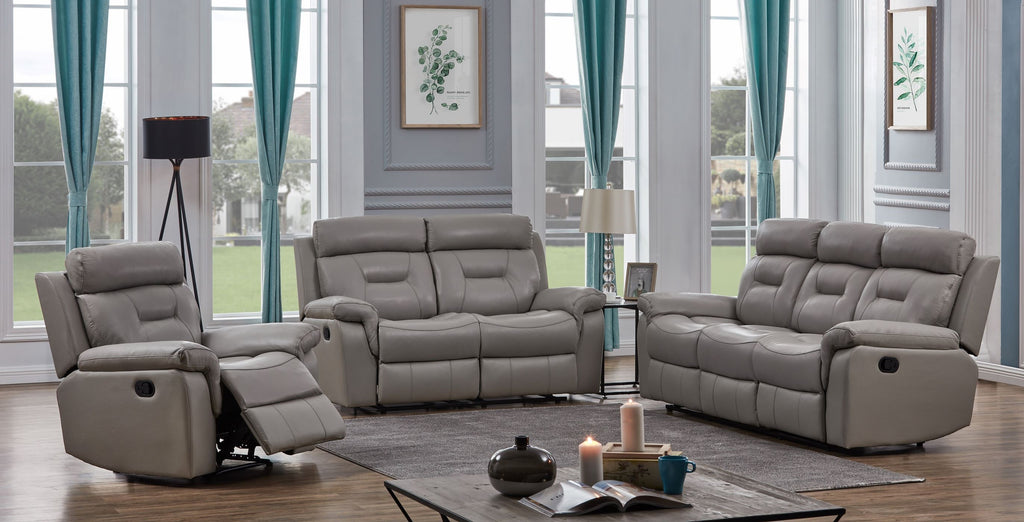 Marvel Recliner Set - Genuine Leather - Taupe/Browm - Decor Furniture & Mattress
