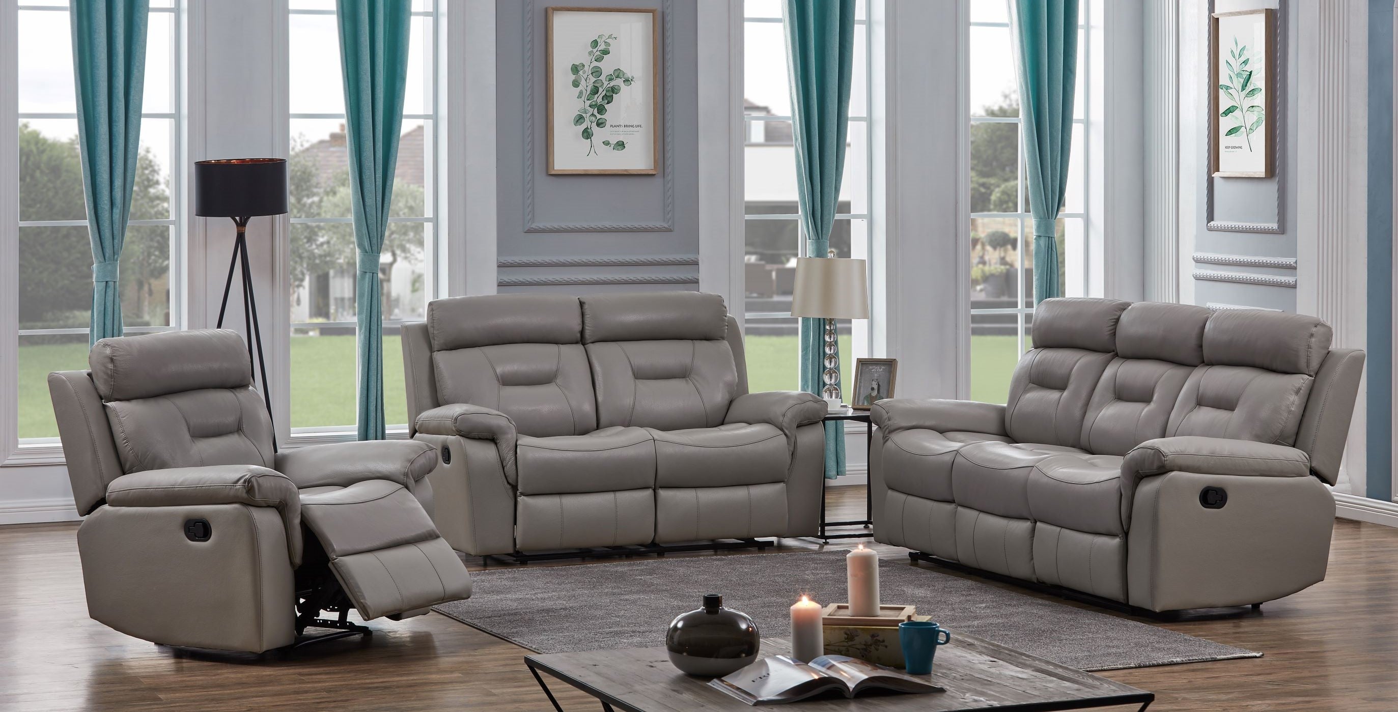 Marvel Recliner Set - Genuine Leather - Taupe/Browm - Decor Furniture & Mattress