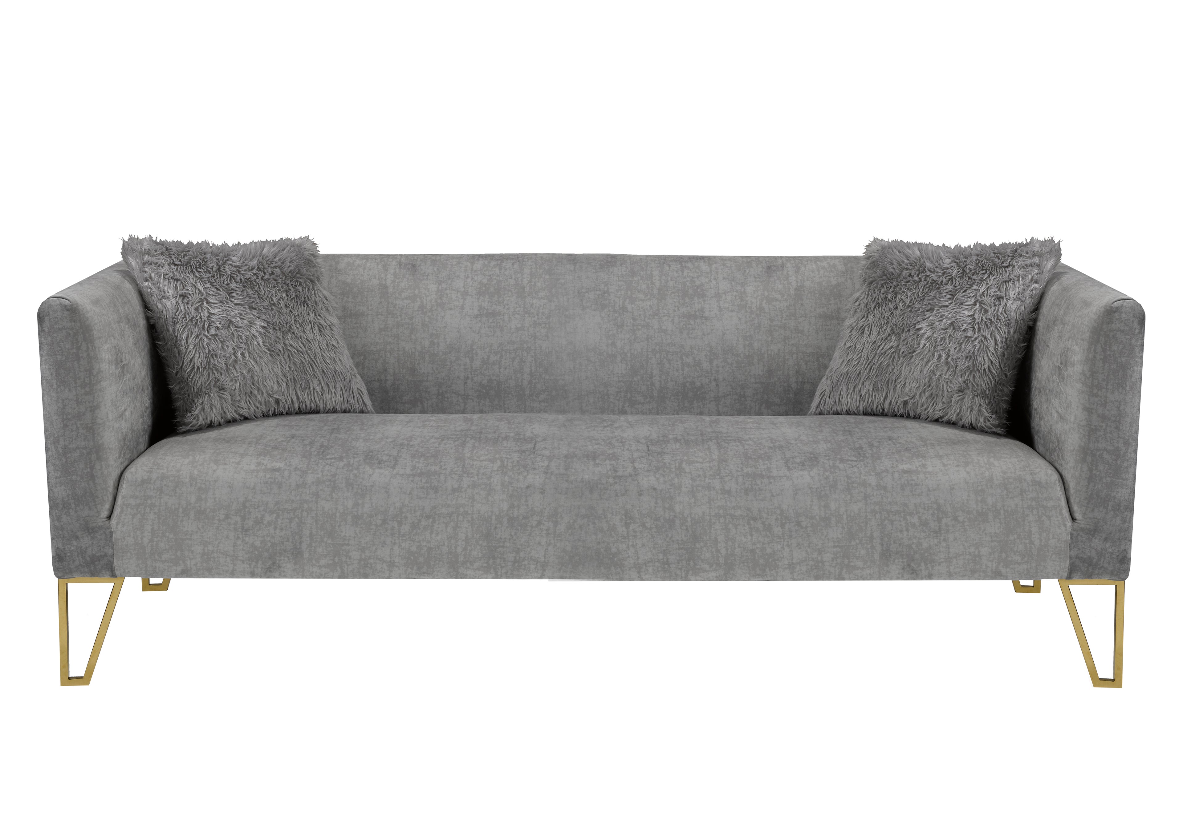 Grey Tufted Sofa with Fur Pillow