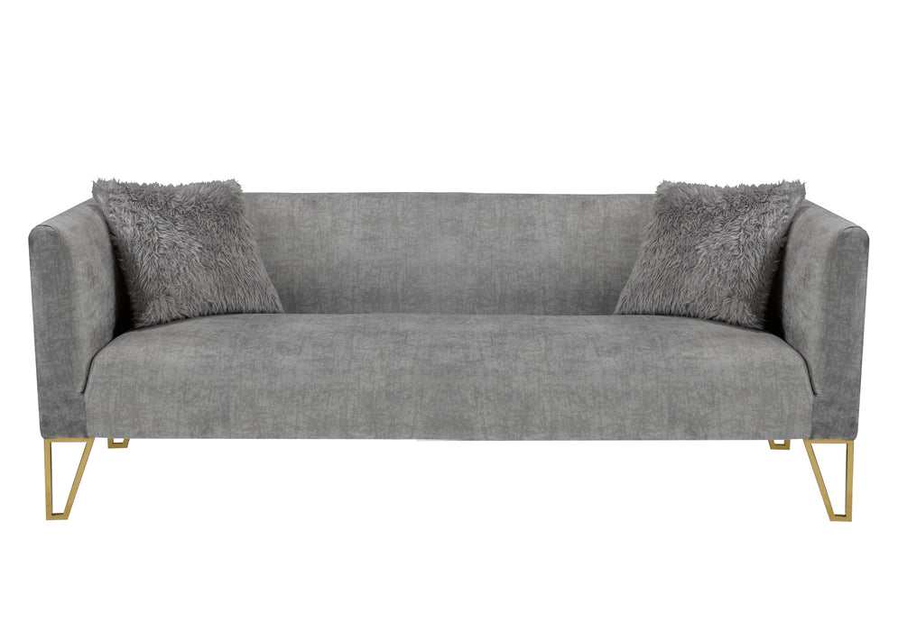 Grey Tufted Sofa with Fur Pillow