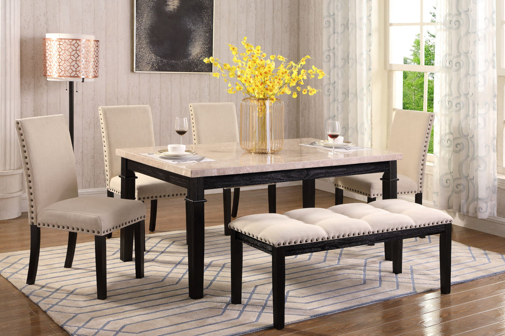 Nancy 6Pc Dinette Set (Real Marble) - Beige - Decor Furniture & Mattress