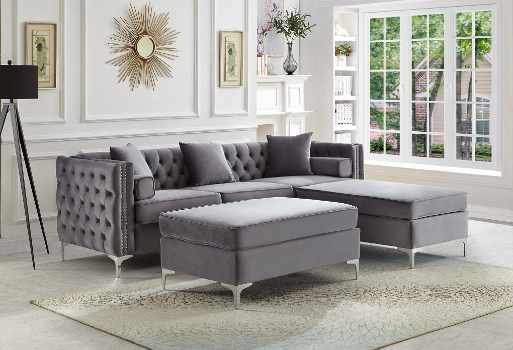 Eric Reversible Sectional - Grey - Decor Furniture & Mattress