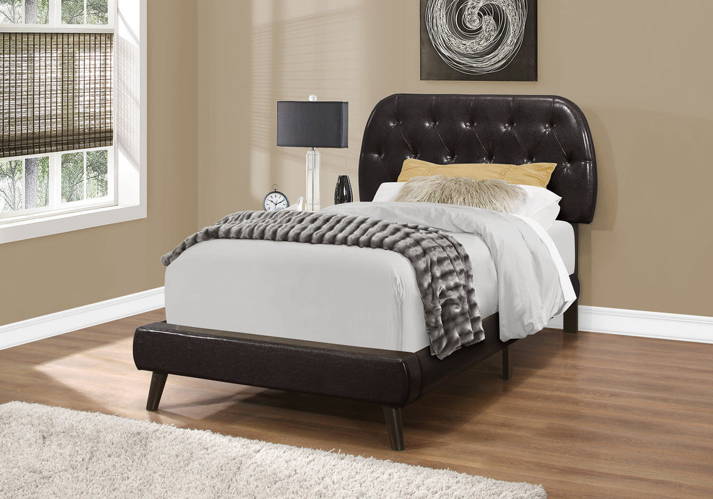 Tango Leather Bed Frame - Queen/Twin - Brown/White - Decor Furniture & Mattress