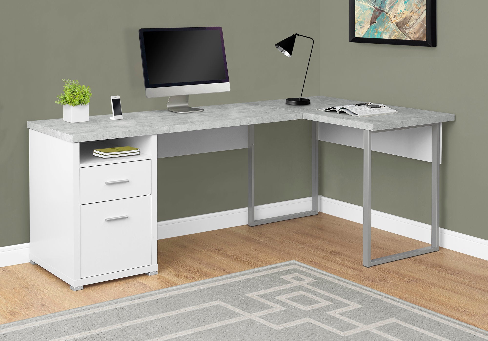 Cora Computer Desk - Grey/White/Espresso/Taupe - Decor Furniture & Mattress