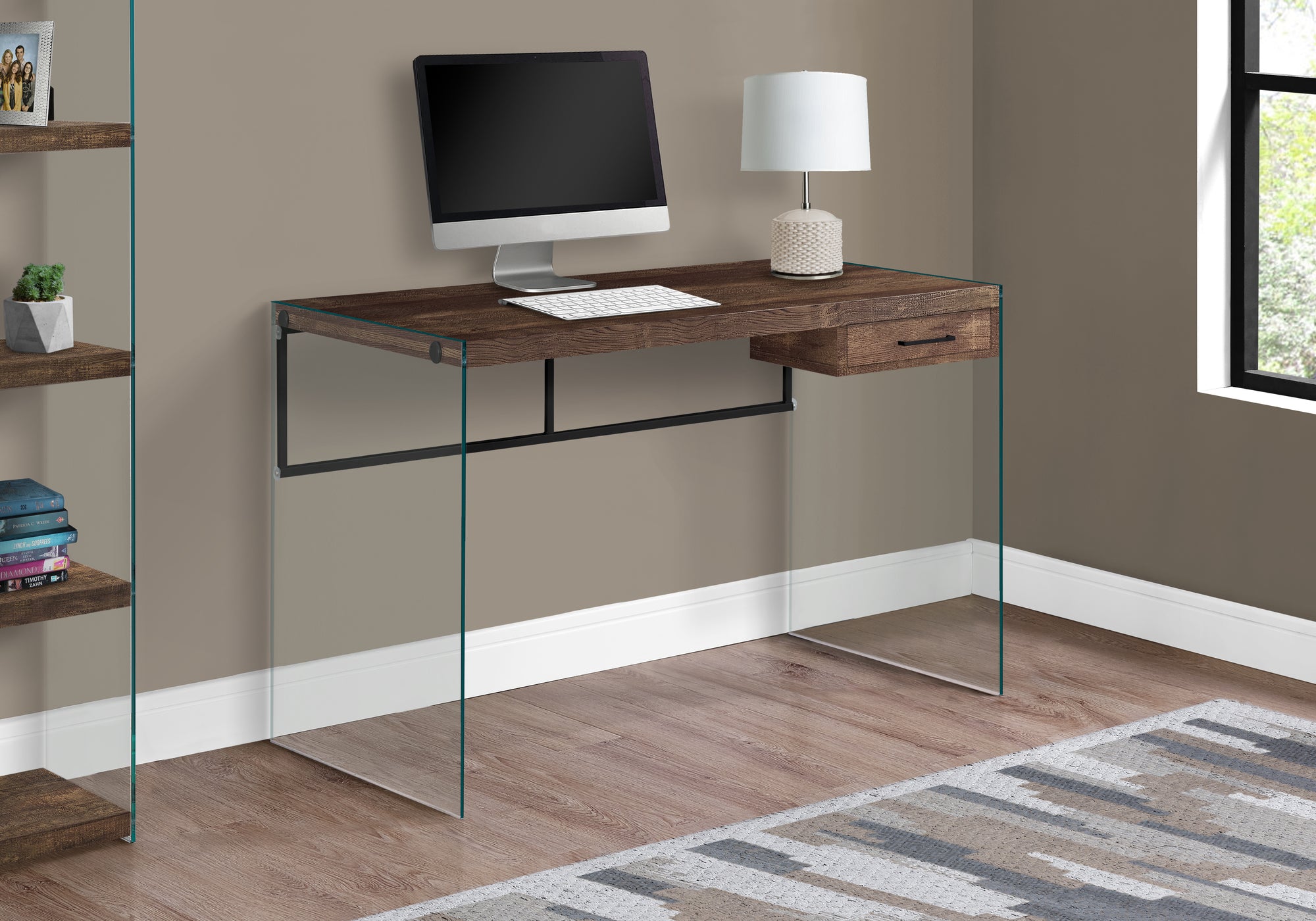 Napier Office Desk - Glossy White/Grey/Brown - Decor Furniture & Mattress